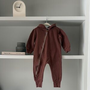 Unisex Kids Hooded One-Piece Bodysuit in Deep Brown